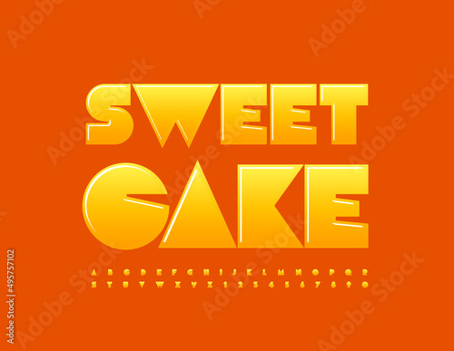 Vector creative logo Sweet Cake with glossy gradient Font. Abstract style Alphabet Letters and Numbers set