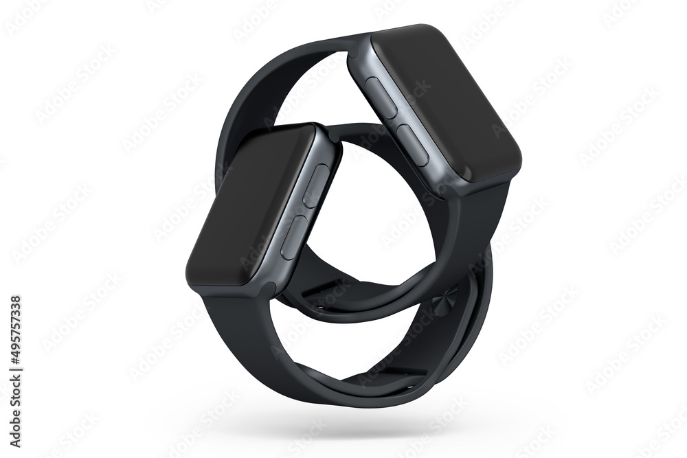 Set of silver smart watches or fitness tracker isolated on white background. Set of silver smart watches or fitness tracker isolated on white background.
