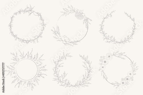 Wedding floral handdrawn vector border set.