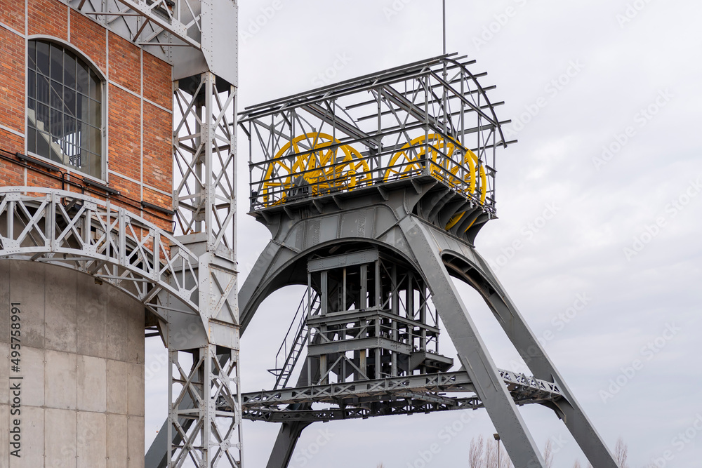 Two historic mining shaft towers in Świętochłowice. Technical monuments
