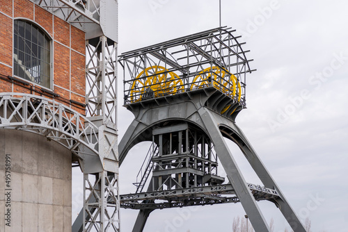 Obraz na płótnie Two historic mining shaft towers in Świętochłowice. Technical monuments w salonie