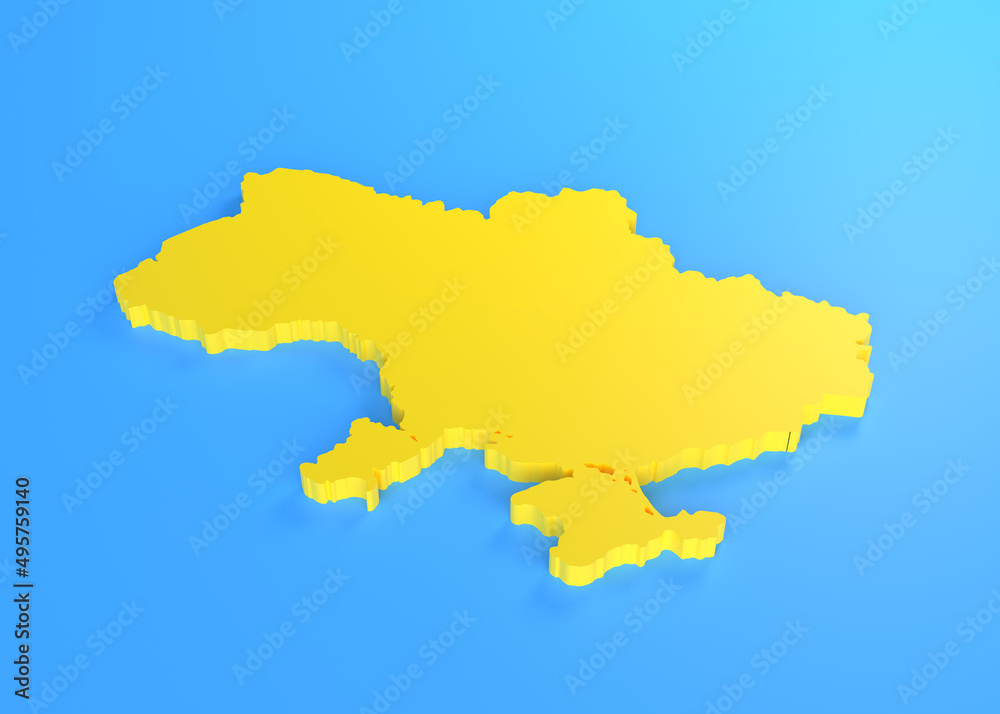 Map of Ukraine isolated on blue background with copy space. Ukrainian flag colors. copy space. Support Ukraine. Support Ukraine. Stop WAR. No aggression. 3D rendering 3D illustration Map of Ukraine isolated on blue background with copy space. Ukrainian flag colors. copy space. Support Ukraine. Support Ukraine. Stop WAR. No aggression. 3D rendering 3D illustration