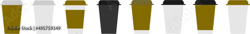 Set of Coffee cup illustration mockups of mugs with lid for take away hot drinks