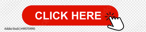 Click here button with hand pointer clicking on a round red sign