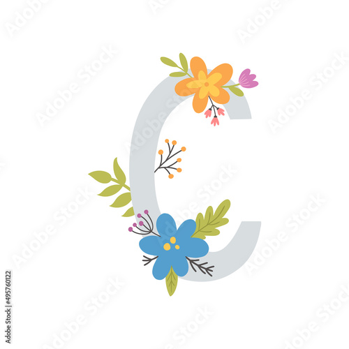 vector image of letter c and flowers