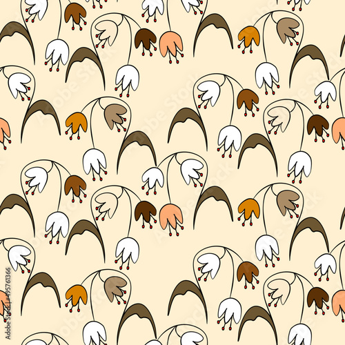 Vector seamless half-drop pattern, with leaves and flowers