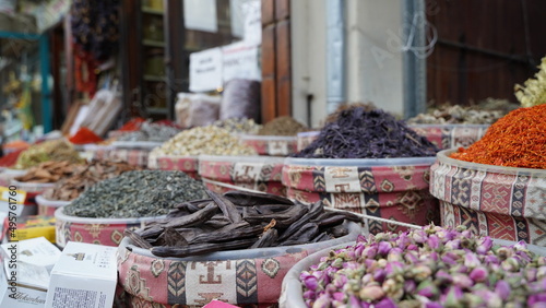 Various Spice Stalls and Carob in the Market