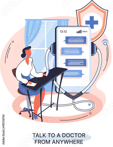 Online medical services mobile application consultation and prescription medicine professional doctor connecting and giving consultation for patient anywhere telemedicine metaphor, health care program