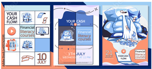 Cash flow, stable income website, advertising poster. Idea of income growth and development. Business investment, financial literacy courses and profit increase. Active and passive income concept