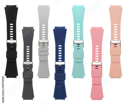 Obraz na plátně silicone strap for smart watches, on a white background in isolation, collage