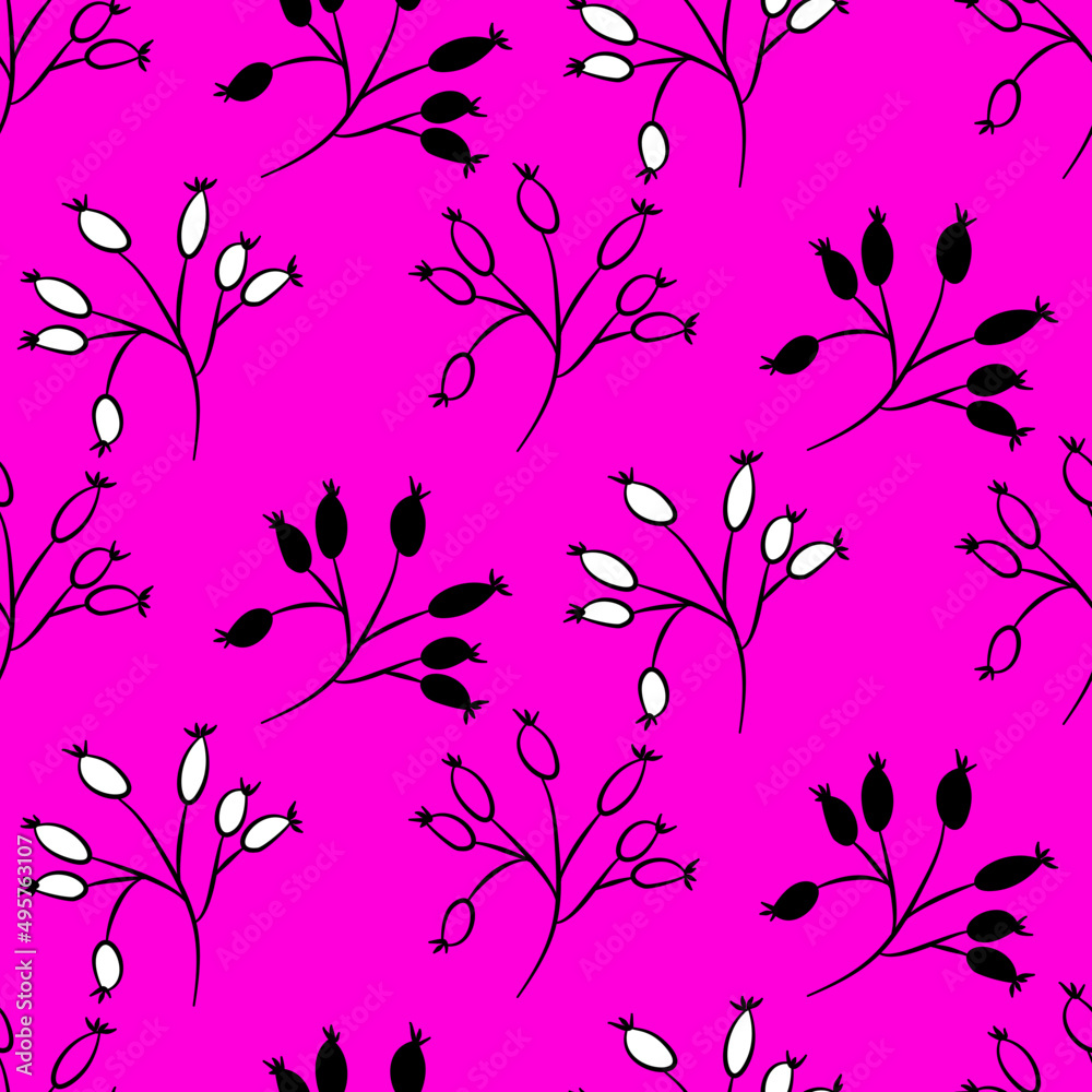 Vector seamless half-drop pattern, with bud