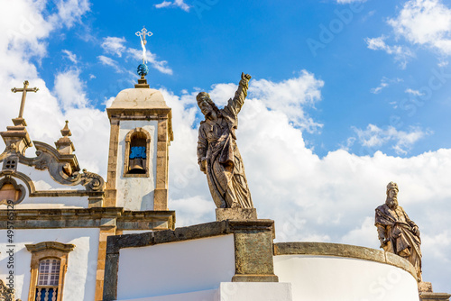 Statue of the prophet sculpted by Aleijadinho in front of the church of the sanctuary of Bom Jesus of Matosinhos at Congonhas, Minas Gerais, Brazil