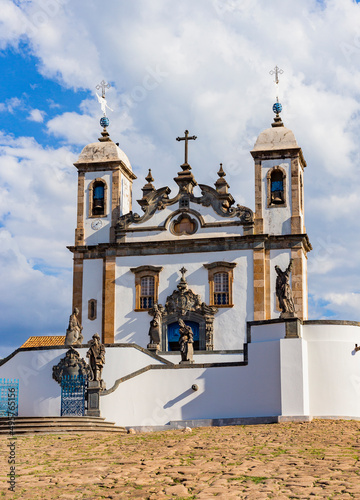 Church of the sanctuary of Bom Jesus of Matosinhos at Congonhas, Minas Gerais, Brazil and Statues of the prophets sculpted by Aleijadinho photo