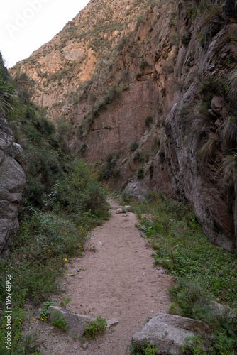 Outdoor activity. View of the empty hiking path across the desert and canyon.