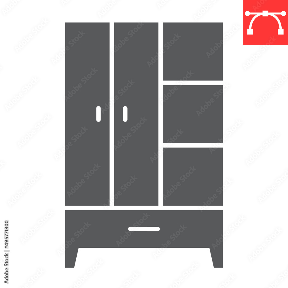 Wardrobe glyph icon, furniture and interior, cupboard vector icon, vector graphics, editable stroke solid sign, eps 10.
