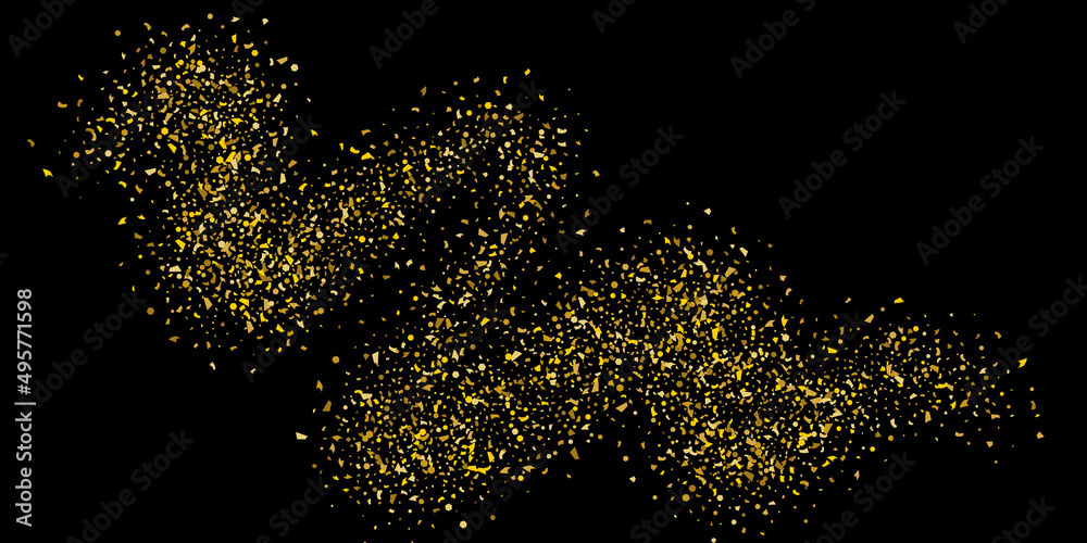 Obraz premium Golden glitter confetti on a black background. Illustration of a drop of shiny particles.