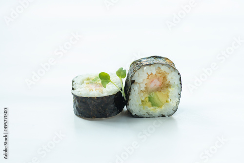 Sushi roll isolated Uramaki on white background maki
