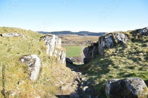 Dunadd Fort in Argyll, Scotland. The ancient capital of Dalriada. The rock-cut gate into the fort. photo