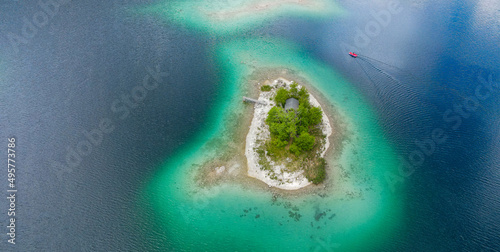 Wonderful Eibsee in Bavaria at the German Alps from above - aerial view