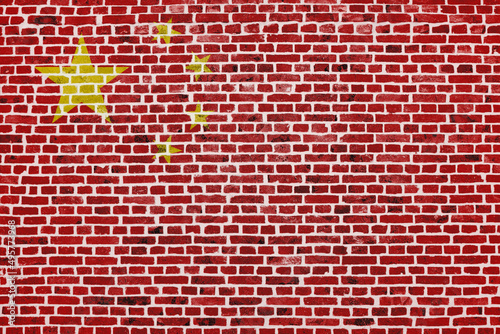 Flag of China painted on a brick wall