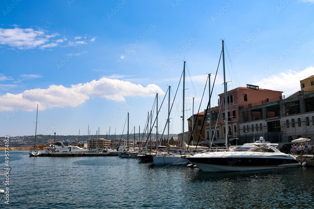 yacht port in Chania city, sea landscape, Crete island