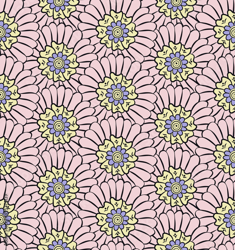 Chamomile floral seamless pattern. Indian mehndi style  hand drawing design. Cute background