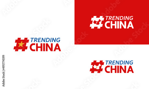 vector graphic illustration logo design for pictogram trending china. combination hashtag, star, and china map