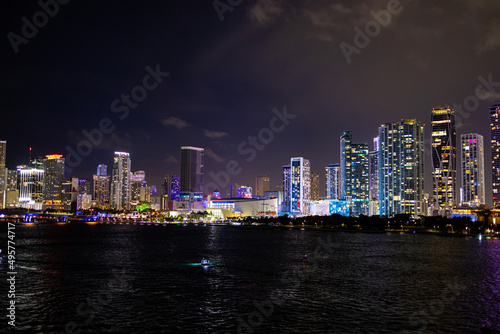 Colorful Miami and Bayside by night - travel photography © 4kclips