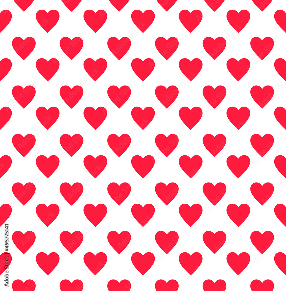 Vector illustration of small red hearts on a white background. Seamless background