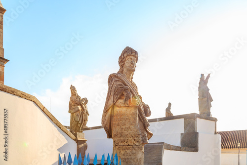 Statue of the prophet sculpted by Aleijadinho in front of the church of the sanctuary of Bom Jesus of Matosinhos at Congonhas, Minas Gerais, Brazil photo