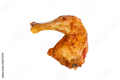 Fresh roasted chicken leg quarters on white isolated background.