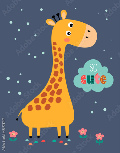 vector illustration with cute giraffe in cartoon style