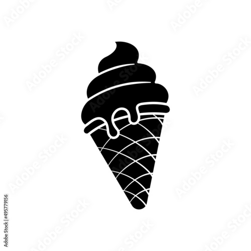 Ice cream waffle cone vector icon. Line symbol. Black silhouette illustration isolated on white background. Soft icecream poctogram