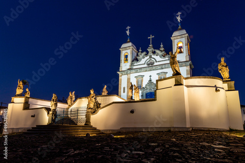 Church of the sanctuary of Bom Jesus of Matosinhos at Congonhas, Minas Gerais, Brazil and Statues of the prophets sculpted by Aleijadinho photo