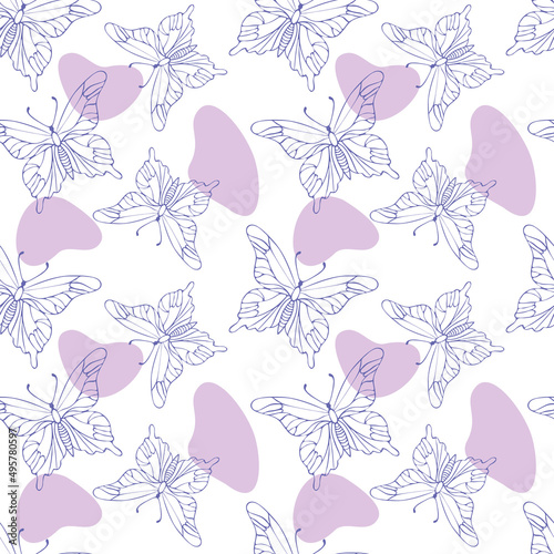 Butterfly pattern Very Peri contour and pink spot. Vector illustration