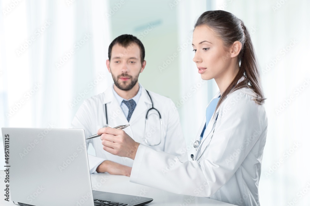 Medical young woman and man talking with video calling. Medical young woman and man talking with video calling.