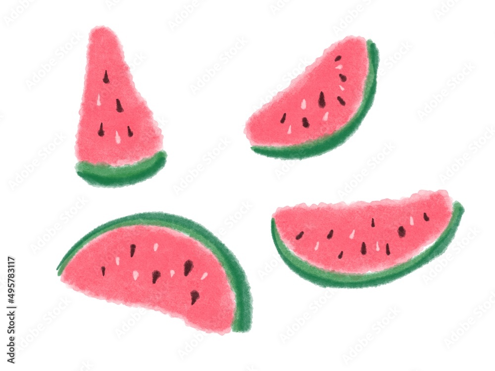 Summer collection of watercolor hand drawn watermelon slices.