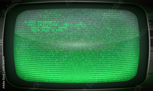 SIlver Old Green Computer Terminal Screen. Old Tv Green Widescreen Filter. Retro CRT Terminal Screen