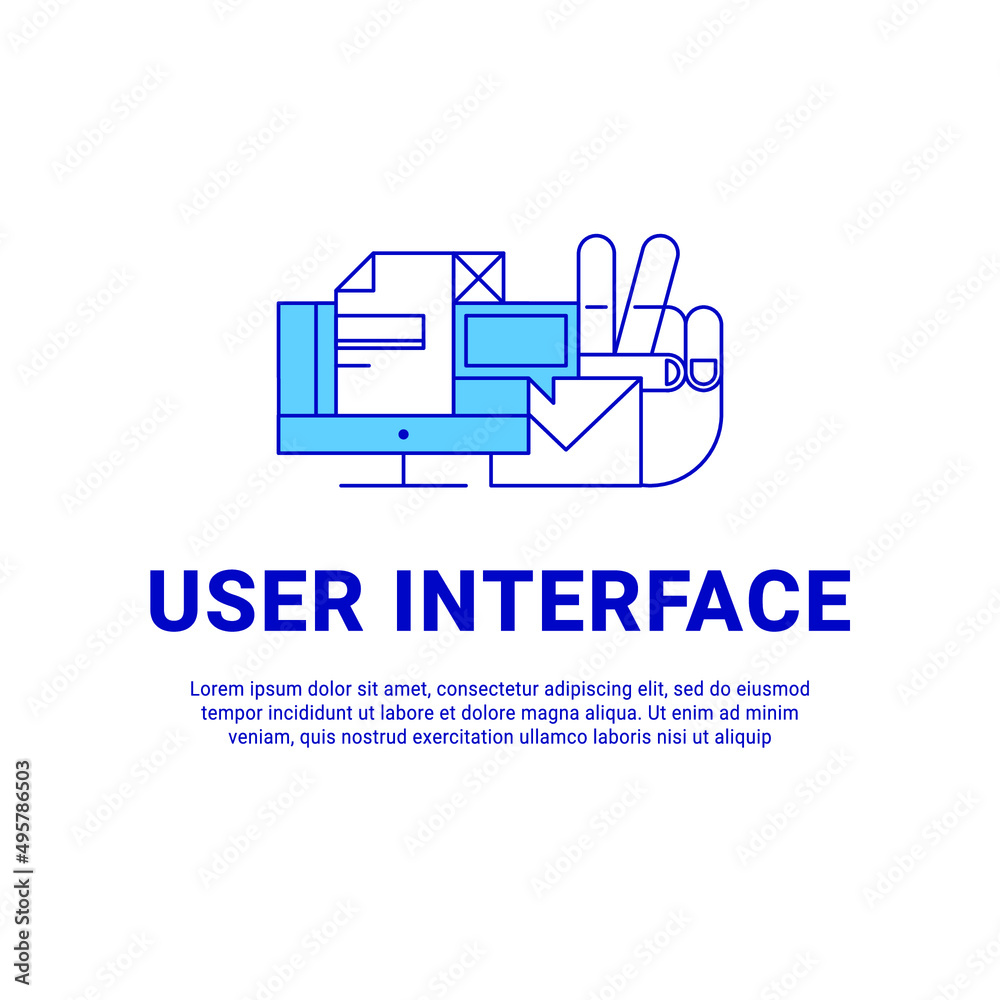 Lineart flat UI/UX Interface design website image illustration. User experience, design and testing of applications and software. Laptop, compucter, phone Lineart flat UI/UX Interface design website image illustration. User experience, design and testing of applications and software. Laptop, compucter, phone