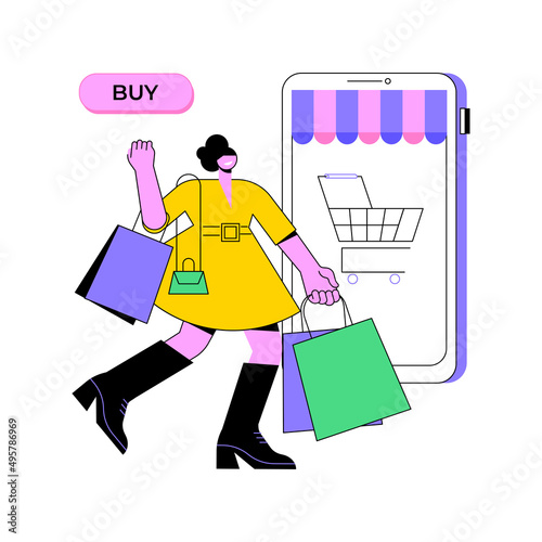 Consumer society abstract concept vector illustration. Consumption of goods and services, compulsive purchase, shopaholic, retail market, customer habits, online retail app abstract metaphor.