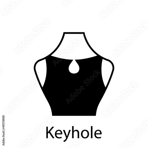 Keyhole of Fashion Neckline Type for Women Blouse, Dress Silhouette Icon. Black T-Shirt, Crop Top on Dummy. Trendy Ladies Keyhole Type of Neckline. Isolated Vector Illustration