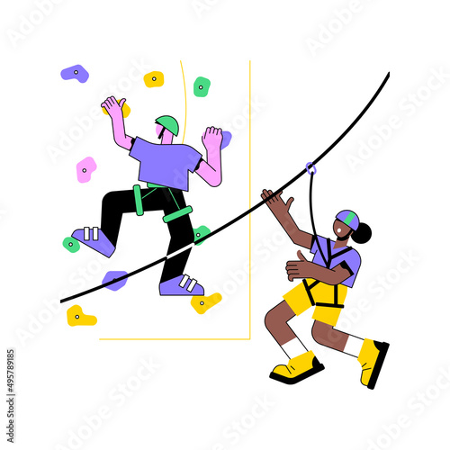 Obstacle course park abstract concept vector illustration. Active lifestyle, extreme sports, outdoor workout, climbing rope equipment, summer camp competition, power challenge abstract metaphor.