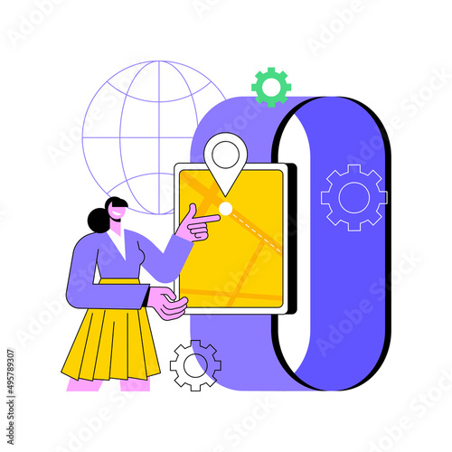 Smartwatch navigation abstract concept vector illustration. Navigation software, outdoor GPS watch, smartwatch feature, smart tracker, get directions, wearable online map abstract metaphor.
