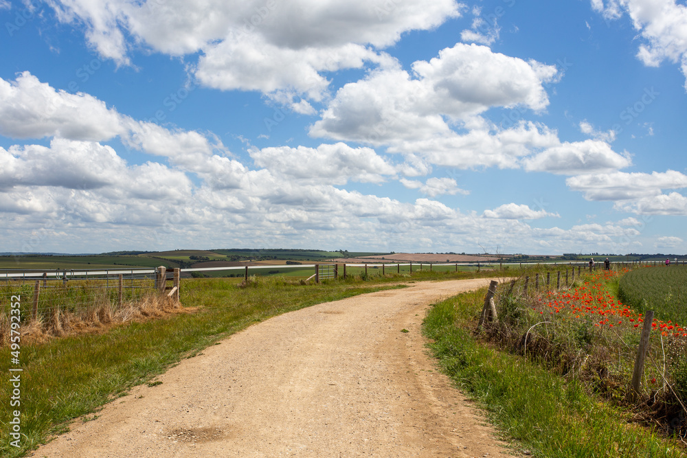 Empty road in the countryside, footpath, bridleway, summer holiday
