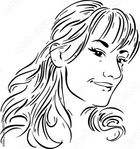 Girl with bangs hairstyle hand draw vector illustration