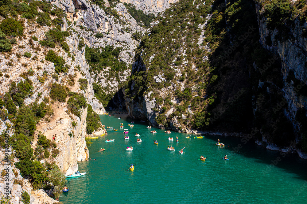 Verdon canyon in France, holiday in France beside a blue river and cliffs