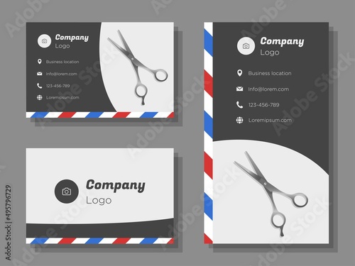Barber service digital business card template, barbershop haircut corporate marketing advertisement, haircutting scissors online invitation card, abstract flyer, creative banner design, isolated