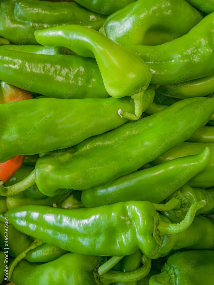 Flat lay and close-up fresh pepper for sale at a local farmer market. Vegetables background. Healthy vegan food concept. Vegan lifestyle. Flat lay and close-up fresh pepper for sale at a local farmer market. Vegetables background. Healthy vegan food concept. Vegan lifestyle.