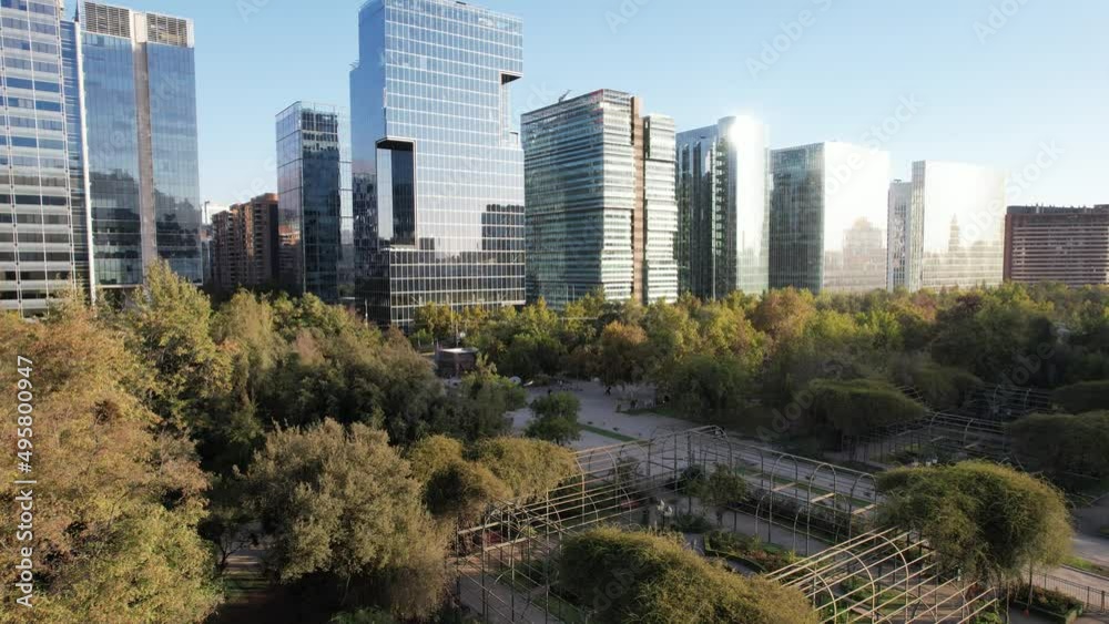 Drone View over the Araucano Park in Las Condes, Santiago, Chile. 4K Resolution. Drone View over the Araucano Park in Las Condes, Santiago, Chile. 4K Resolution.