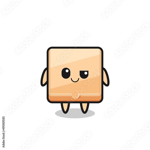 pizza box cartoon with an arrogant expression